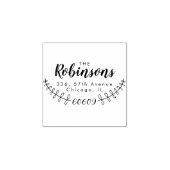 Familienaam Rustiek Script & bladeren Retouradres Rubberstempel (Afrduk)