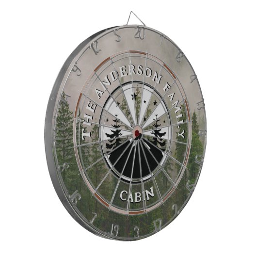 Familienaam Rustieke Cabine Mistig Bos Dartbord (Voorkant Links)