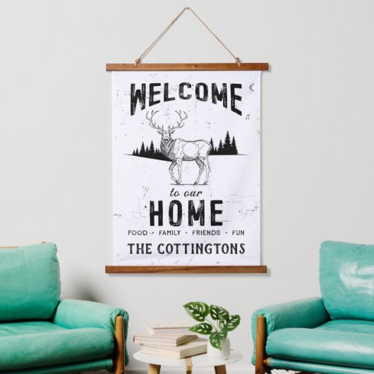  familienaam rustieke hut hangend wandkleed (Woonkamer)