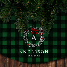 Familienaam Rustieke Kerstkrans Buffalo Plaid Kerstboom Rok