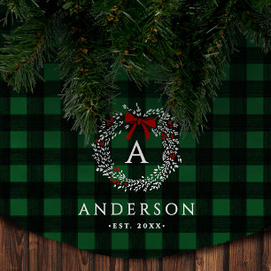 Familienaam Rustieke Kerstkrans Buffalo Plaid Kerstboom Rok