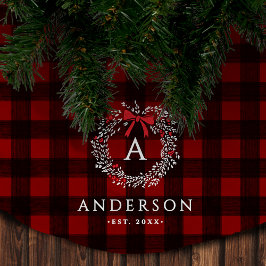Familienaam Rustieke Kerstkrans Buffalo Plaid Kerstboom Rok