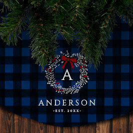 Familienaam Rustieke Kerstkrans Buffalo Plaid Kerstboom Rok