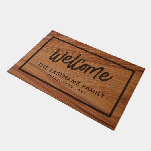 Familienaam - Rustieke Moderne Houten Print Deurmat (Schuin)