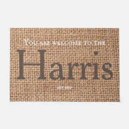 Familienaam rustige, stijlvolle tekst burlap decor deurmat