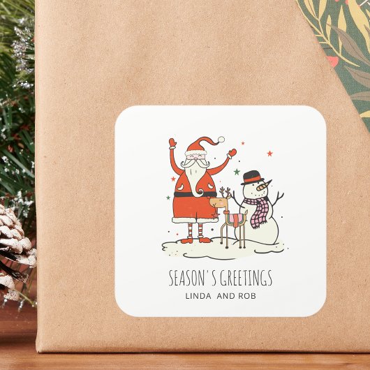 Familienaam Santa Snowman Rendier Christmas Hygge Vierkante Sticker