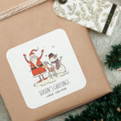 Familienaam Santa Snowman Rendier Christmas Hygge Vierkante Sticker