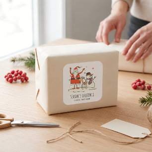 Familienaam Santa Snowman Rendier Christmas Hygge Vierkante Sticker