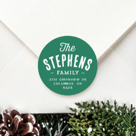 Familienaam schattig groen vakantie retour adres ronde sticker