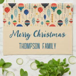 Familienaam schattig retro ornamenten traditioneel theedoek