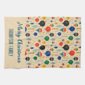 Familienaam schattig retro ornamenten traditioneel theedoek (Horizontaal)