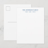 Familienaam Script Navy Blauwe Typografie Briefkaart (Voorkant / Achterkant)