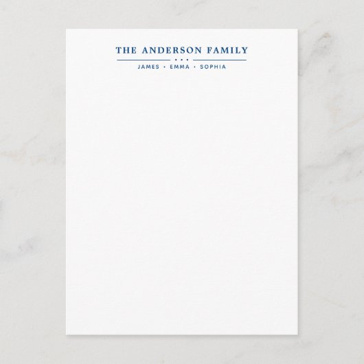 Familienaam Script Navy Blauwe Typografie Briefkaart (Voorkant)