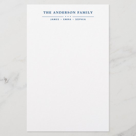 Familienaam Script Navy Blauwe Typografie Briefpapier (Voorkant)