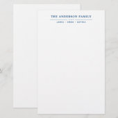 Familienaam Script Navy Blauwe Typografie Briefpapier (Voorkant / Achterkant)