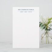 Familienaam Script Navy Blauwe Typografie Briefpapier (Staand voorkant)