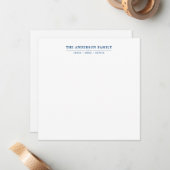 Familienaam Script Navy Blauwe Typografie Notitiekaartje (Voorkant / Achterkant in situ)