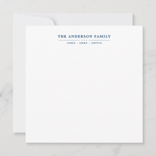 Familienaam Script Navy Blauwe Typografie Notitiekaartje (Voorkant)
