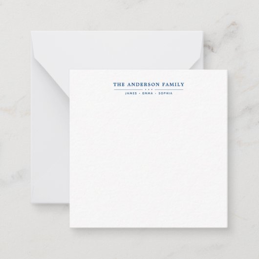 Familienaam Script Navy Blauwe Typografie Notitiekaartje (Voorkant)