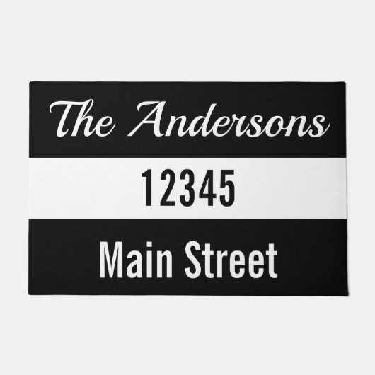 Familienaam Script Straatadres Zwart-wit Deurmat (Voorkant)