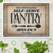Familienaam Self Serve Pantry Uren Sign Theedoek (Gevouwen)