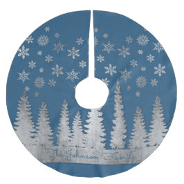 Familienaam Silver en Blue Winter Wonderland Kerstboom Rok