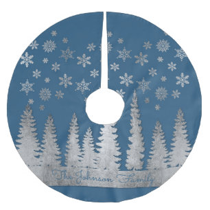 Familienaam Silver en Blue Winter Wonderland Kerstboom Rok