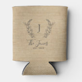 Familienaam sjabloon monogram rustige burlap blikjeskoeler (Voorkant)