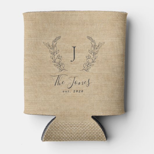 Familienaam sjabloon monogram rustige burlap blikjeskoeler (Voorkant)