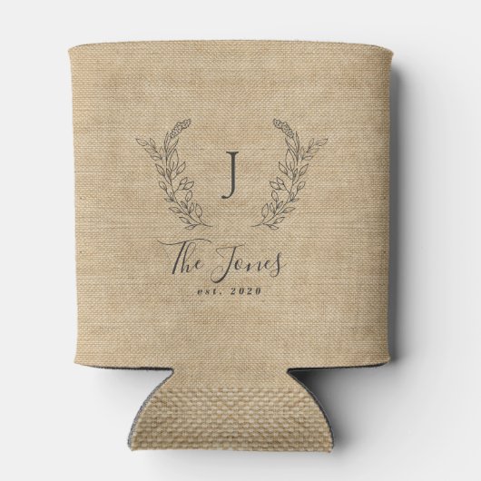 Familienaam sjabloon monogram rustige burlap blikjeskoeler (Achterkant)