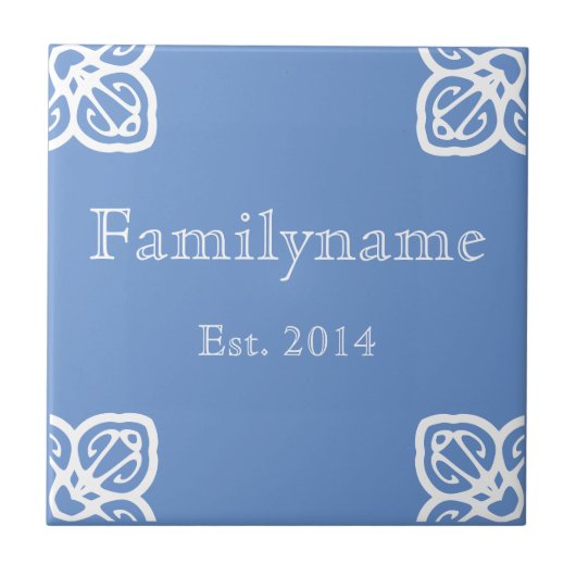 Familienaam - Spaans wit op Blue Ceramic Tile Tegeltje (Voorkant)