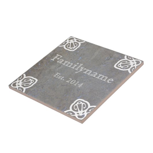 Familienaam - Spaans wit op travertijn Tegeltje (Zijkant)