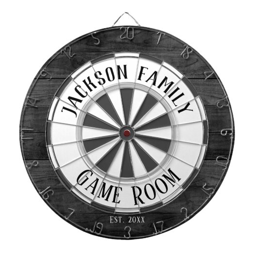 Familienaam Spel Kamer Wit faux hout Dartbord (Voorkant)