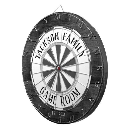 Familienaam Spel Kamer Wit faux hout Dartbord (Voorkant Rechts)