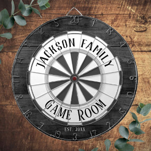 Familienaam spelkamer witte namaak hout dartbord