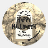 Familienaam Spooky Bat Spider Web Happy Halloween Ronde Sticker (Voorkant)