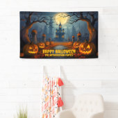 Familienaam Spooky Happy Halloween Party Spandoek (Insitu)