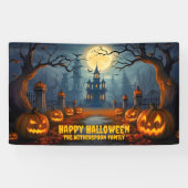 Familienaam Spooky Happy Halloween Party Spandoek (Horizontaal)
