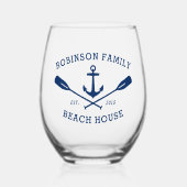 Familienaam Strand Huis Nautisch Anker Oars Marine Wijnglas Zonder Voet (Voorkant)