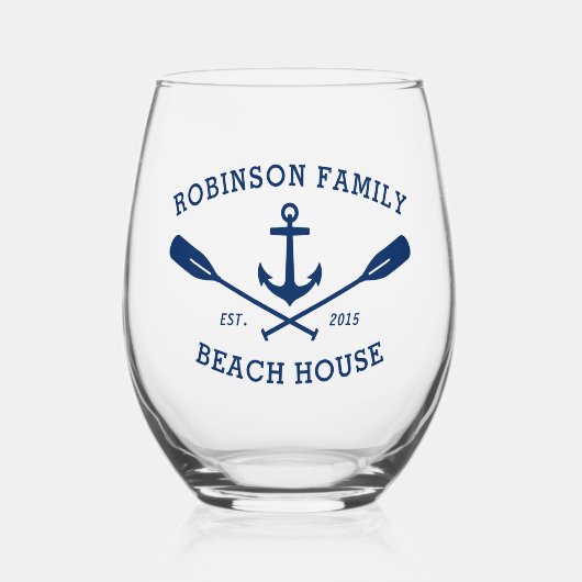 Familienaam Strand Huis Nautisch Anker Oars Marine Wijnglas Zonder Voet (Voorkant)