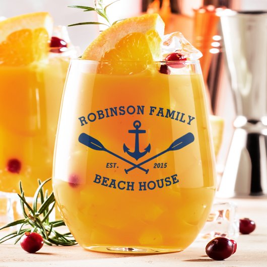 Familienaam Strand Huis Nautisch Anker Oars Marine Wijnglas Zonder Voet