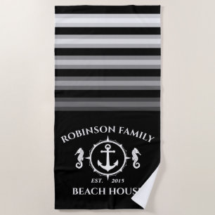Familienaam Strand Huis Seahorse Anker Marine Zwar Strandlaken