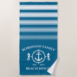 Familienaam Strand Huis Zeepaardanker Aqua Blue Strandlaken