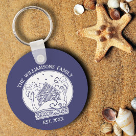 Familienaam Strandhuis Anker Nautisch Blauw Wit Sleutelhanger