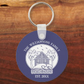 Familienaam Strandhuis Anker Nautisch Blauw Wit Sleutelhanger (Voorkant)
