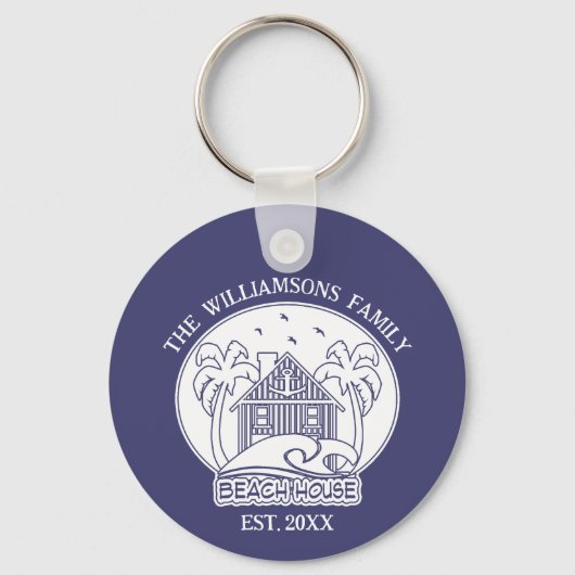 Familienaam Strandhuis Anker Nautisch Blauw Wit Sleutelhanger (Achterkant)