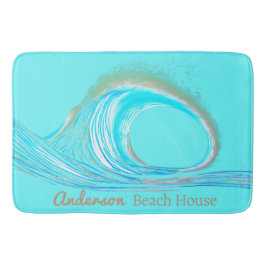 Familienaam Strandhuis Blauwgroen Ocean Wave Badmat
