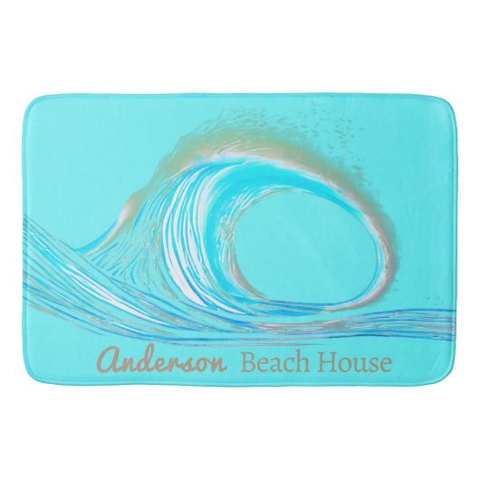 Familienaam Strandhuis Blauwgroen Ocean Wave Badmat (Voorkant)