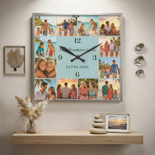 Familienaam Strandhuis Kust 12 Foto's Collage Vierkante Klok