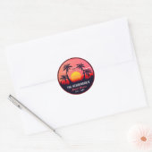 Familienaam Strandhuis Retro Sunset Souvenirs 60s Ronde Sticker (Envelop)